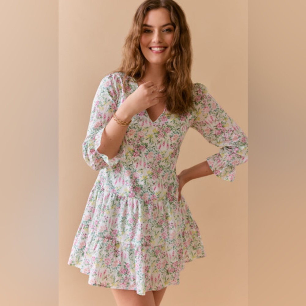 Francesca’s - Lillian V Neck Floral Mini Swing Dress